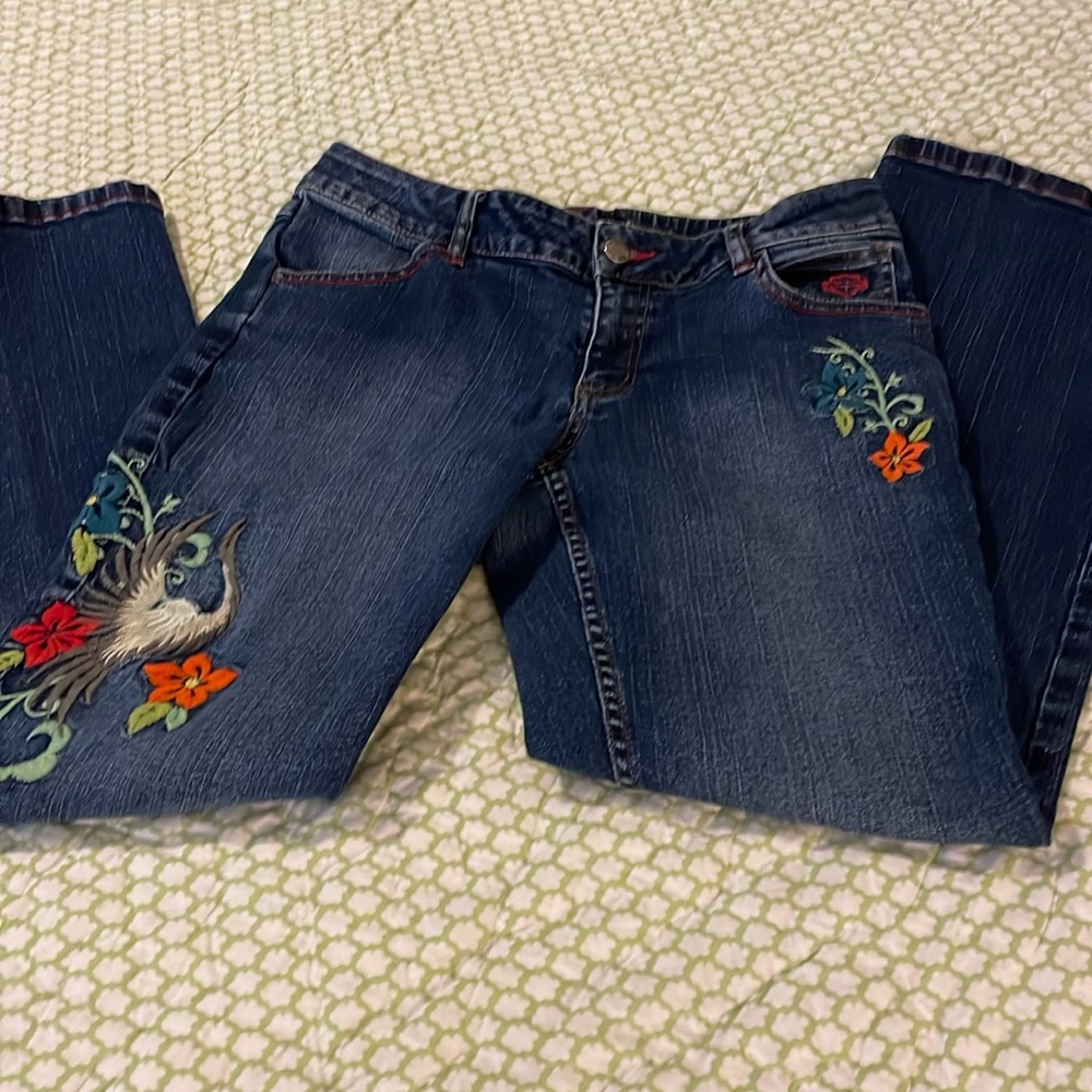 Harley Davidson jeans- embroidered- eagle & flowers- SZ 6P vintage 06 yr- VTG
